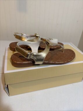 Michael Kors Gold and White Girls' T-Strap Sandals